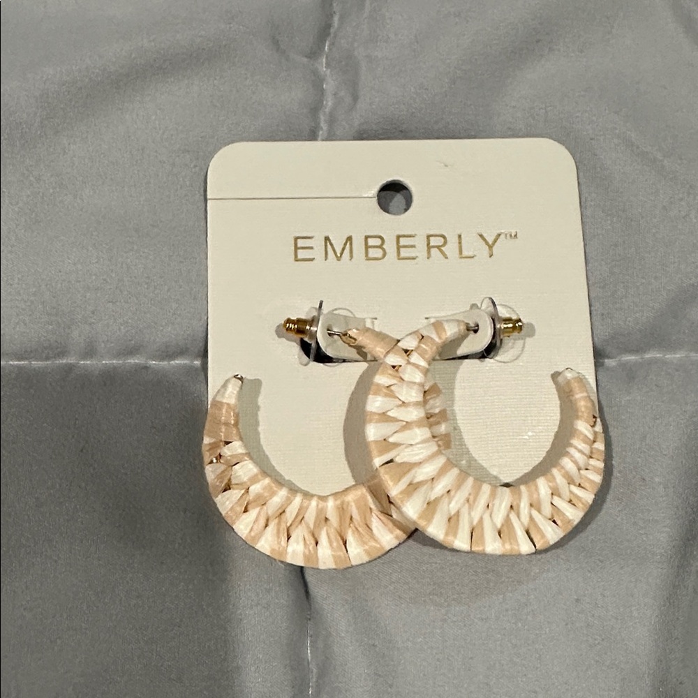Emberly Tan Woven Hoop Earrings